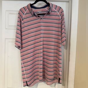 RHONE Red and White Striped Polo Shirt